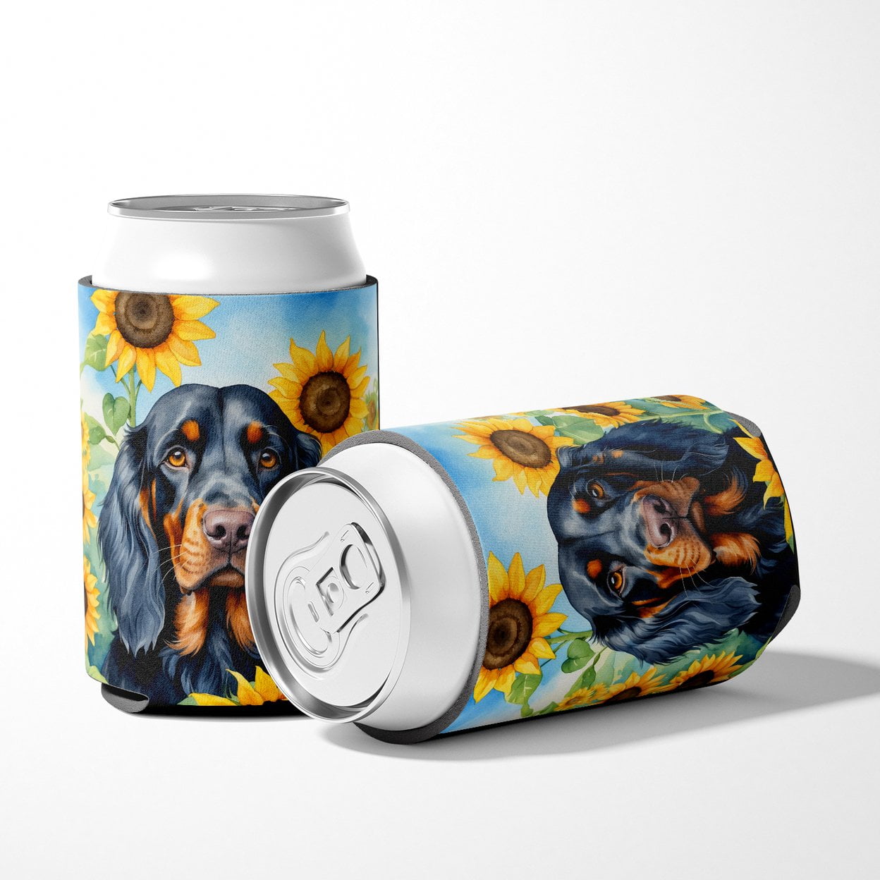 Gordon Setter in Sunflowers Can or Bottle Hugger 3 in x 5 in