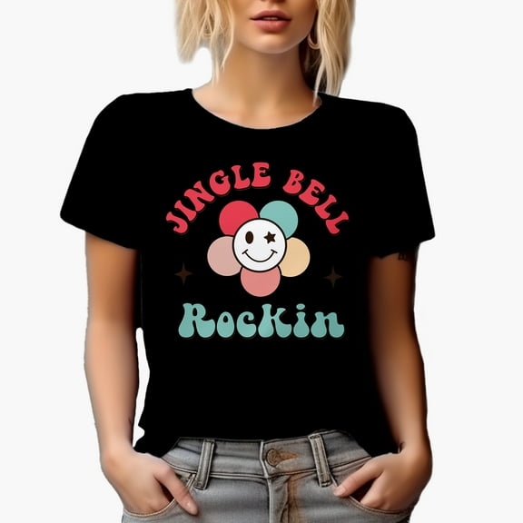 Retro Rockin Flower Magical Holiday Season Gift Idea, Black T-Shirt, Small