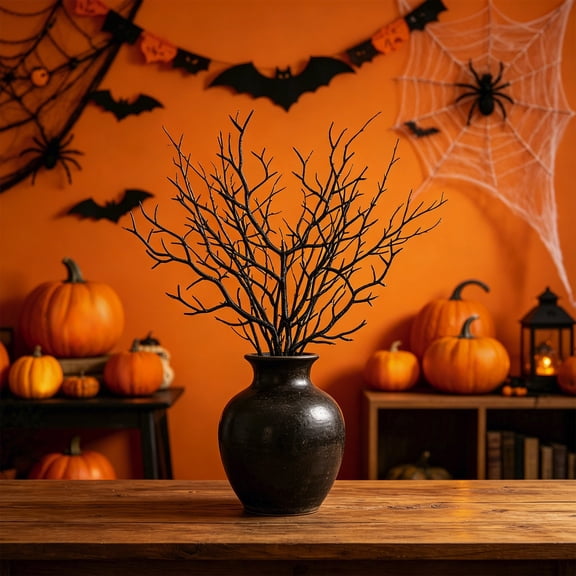 Black Artificial Dead Tree Branches, 10.2in Halloween Plastic Spooky Twigs for Party Yard Vase Decor Props