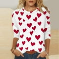 thumbnail image 2 of WREESH Women's 3/4 Sleeve Tops Valentine's Trendy Heart Printed Shirts Blouses Casual Summer Crew Neck T-Shirts Pink, 2 of 5