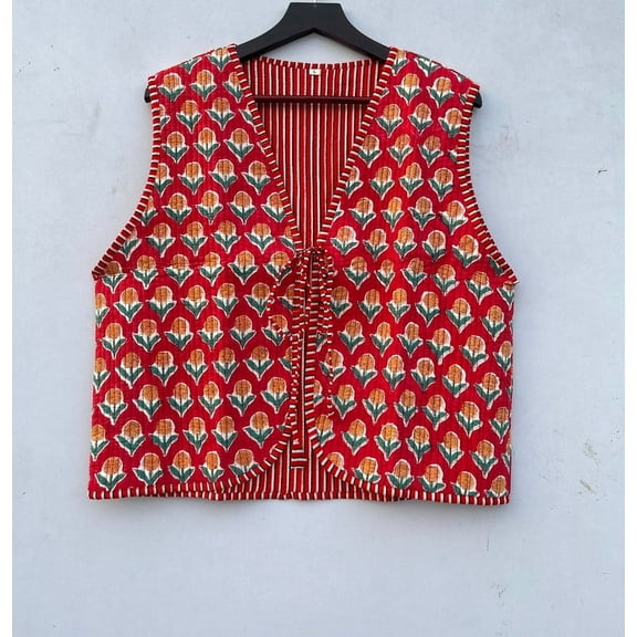 NITIN TEXTILES Fashion Jackets Printed, Quilted, Sleeveless Boho Lightweight Woven Outerwear Vest, Women's