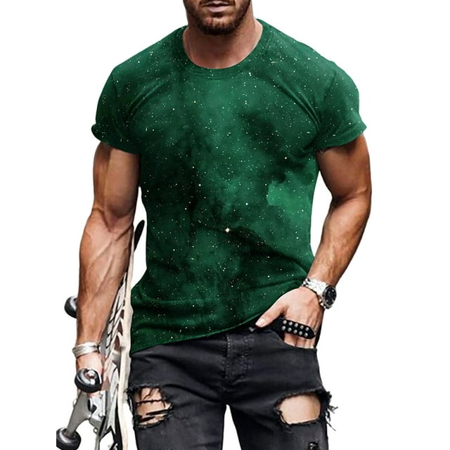 Avamo Men T Shirts Short Sleeve T-shirt 3D Digital Print Summer Tops Regular Tee Work Pullover Style E S
