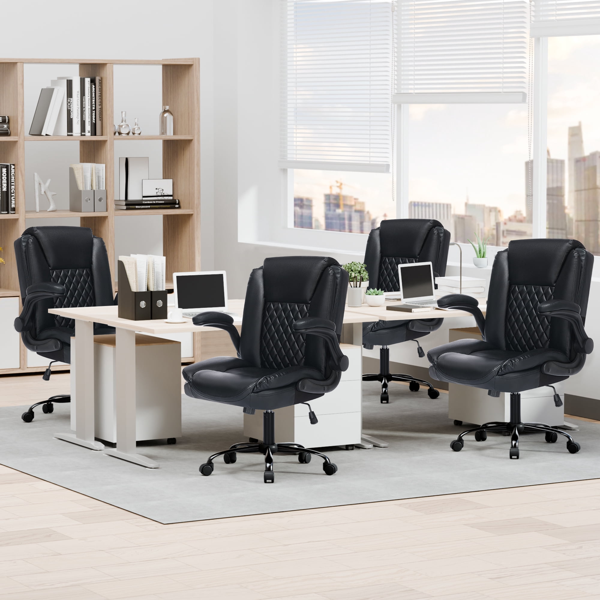 Fantasylab Executive Ergonomic 300LBS PU Leather Home Office Desk Chair, Computer Desk Chair with Adjustable Armrest,Black