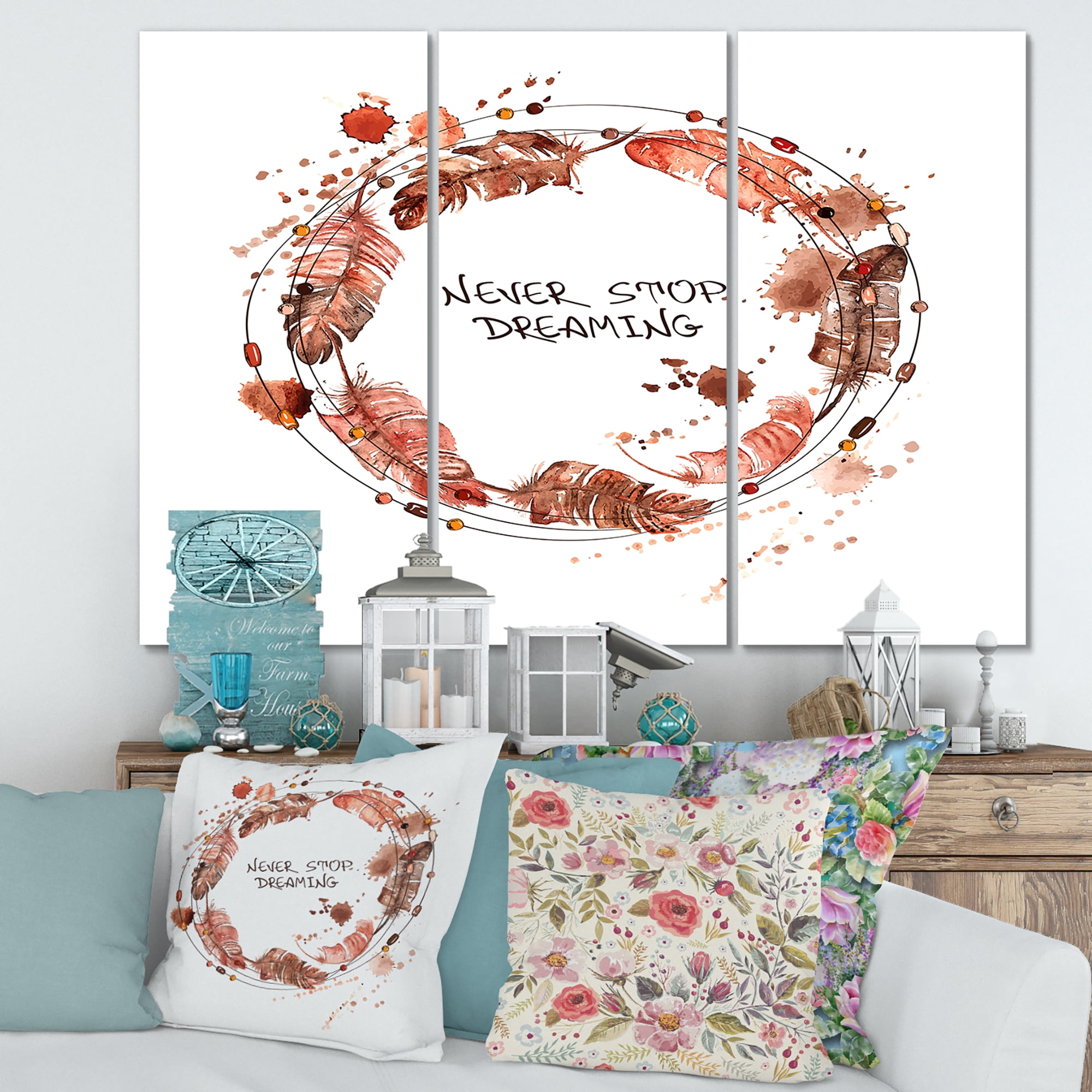Designart ' Impression Of Bird Feathers Wreath ' Traditional Canvas Wall Art Print