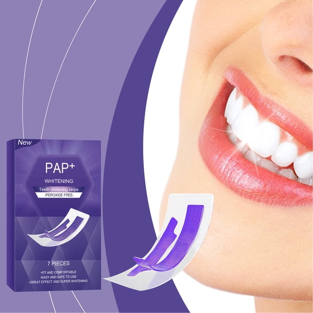 3d 7 Piezas De Tiras De Dientes Púrpuras 3D Ultradelgado Sin Necesidad De Agua Parche Blanqueador De Dientes Para El Cuidado Diario