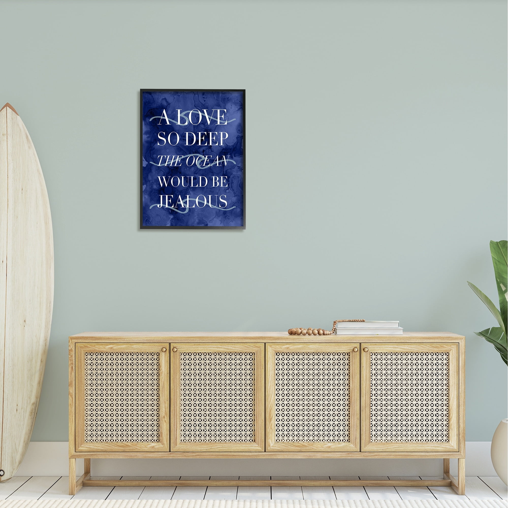 Stupell Industries Romanic Ocean Love Serif Text Watery Background Graphic Art Black Framed Art Print Wall Art, Design by Daphne Polselli