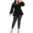 thumbnail image 2 of Blusas de mujer de tallas grandes Agnes Orinda, de terciopelo, con cuello en V, de manga larga, brillantes, con estrellas metálicas doradas, 3X, negras, 2 of 6