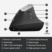 Logitech MX Vertical Wireless Mouse – Ergonomic Design Reduces Muscle Strain, Rechargeable, Graphite