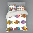 thumbnail image 1 of Funny Duvet Cover Set, Puffers Toadfish Colorful Childish Fish Family with Folk Patterns Children Nursery, Bedding Set with Shams and Fitted Sheet, 3 Sizes, by Ambesonne, 1 of 3
