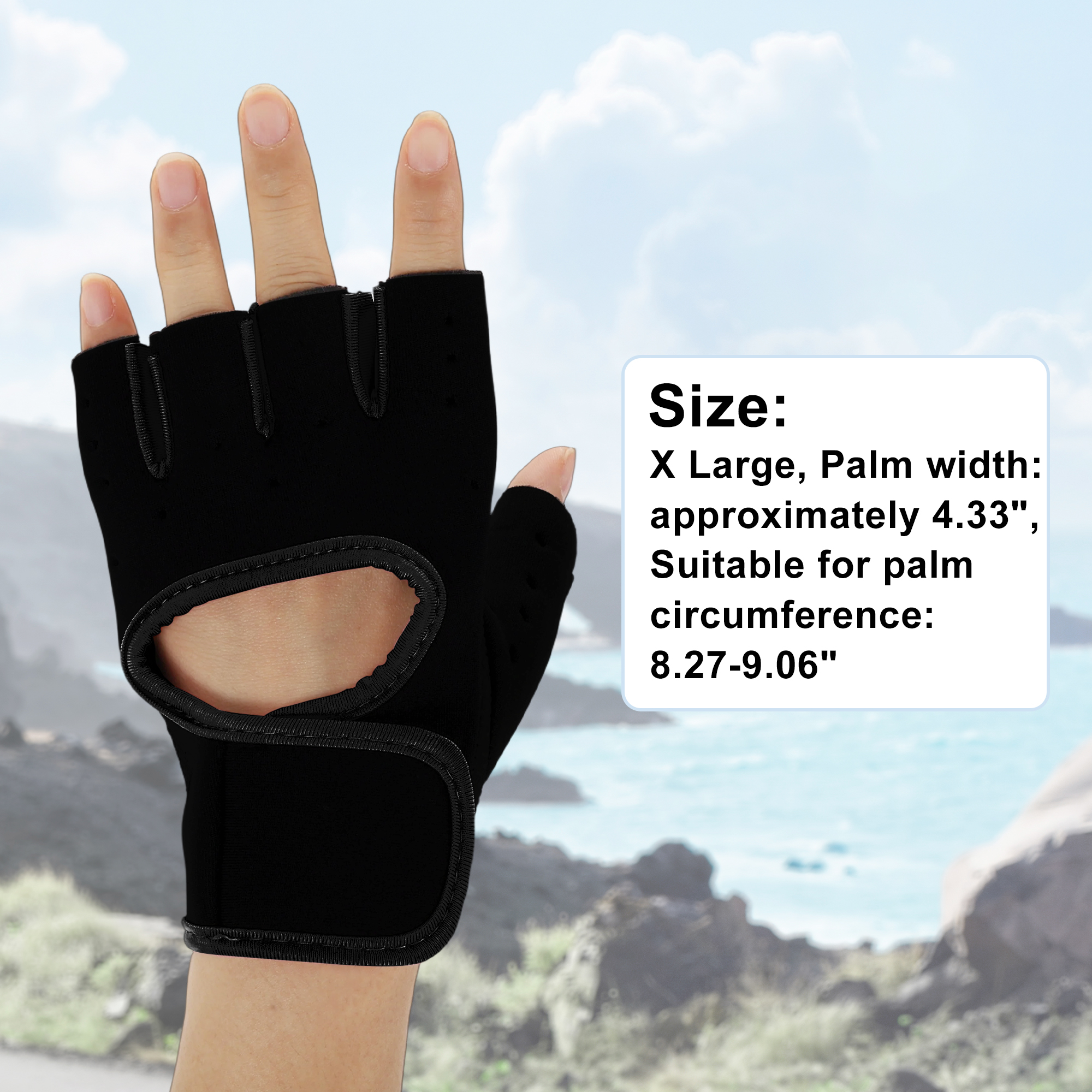Unique Bargains 1Pair Half-finger Strength Training Sport Gloves Black X Large