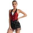 thumbnail image 4 of YiZYiF Womens Halter Shiny Sequins Tassel Latin Jazz Dance Leotard Ballroom Salsa Samba Dance Costume Red M, 4 of 7