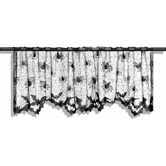 Gothic Spider Web Black Lace Curtains - Halloween Kitchen & Window Decor