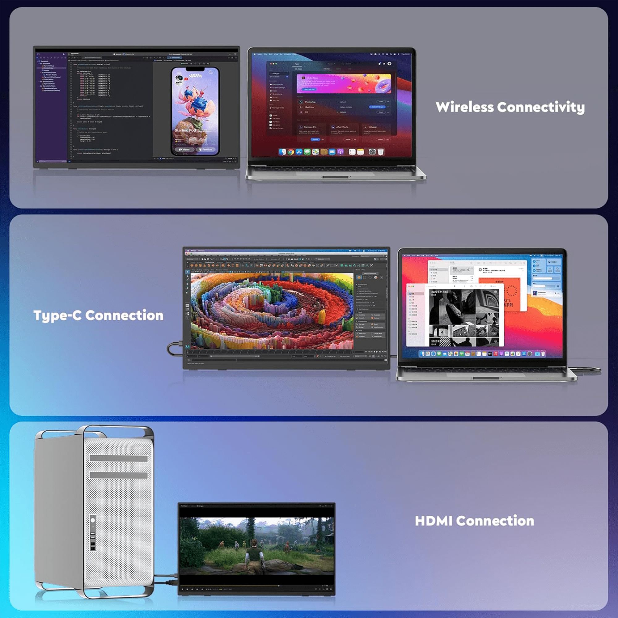 8000 mAh Wireless Portable Monitor, 15.6" 1080P IPS Laptop Screen, Second Computer Gaming Display with Speakers, Travel Monitor for Windows/Mac/Android/iOS/Gaming Console