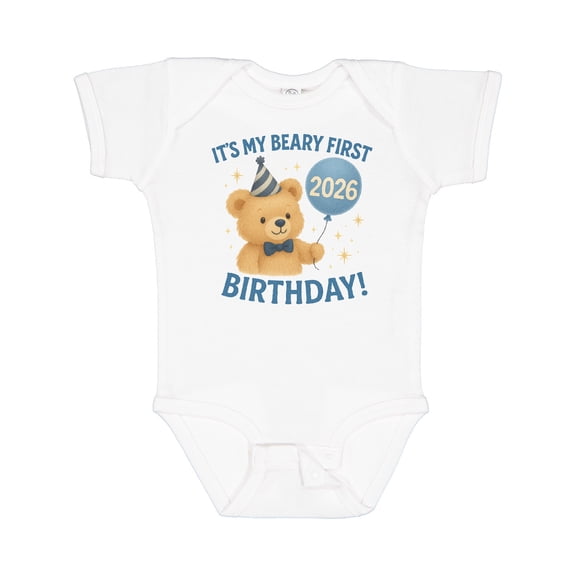 Inktastic Beary First Birthday 2026 Teddy Bear Boys or Girls Baby Bodysuit