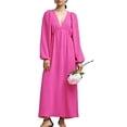 thumbnail image 1 of xiaxaixu Femmes Robe Longue Couleur Unie V-Cou Robe à Manches Longues Printemps Automne Tie-Up Dos Nu Soirée Robe de Soirée de Fête, 1 of 6