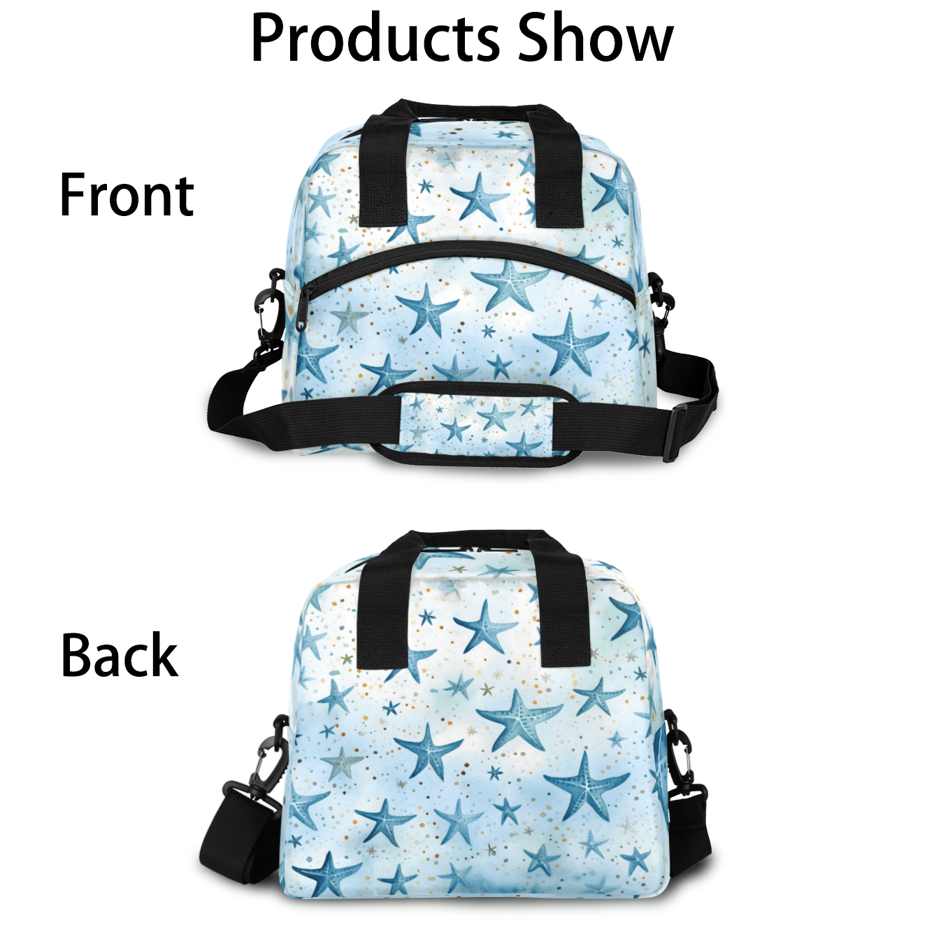Herdesigns Blue Starfish Insulated Lunch Bag for Women Men Adults Large Reusable Lunch Box Leakproof Portable Cooler Tote Bags with Adjustable Shoulder Strap