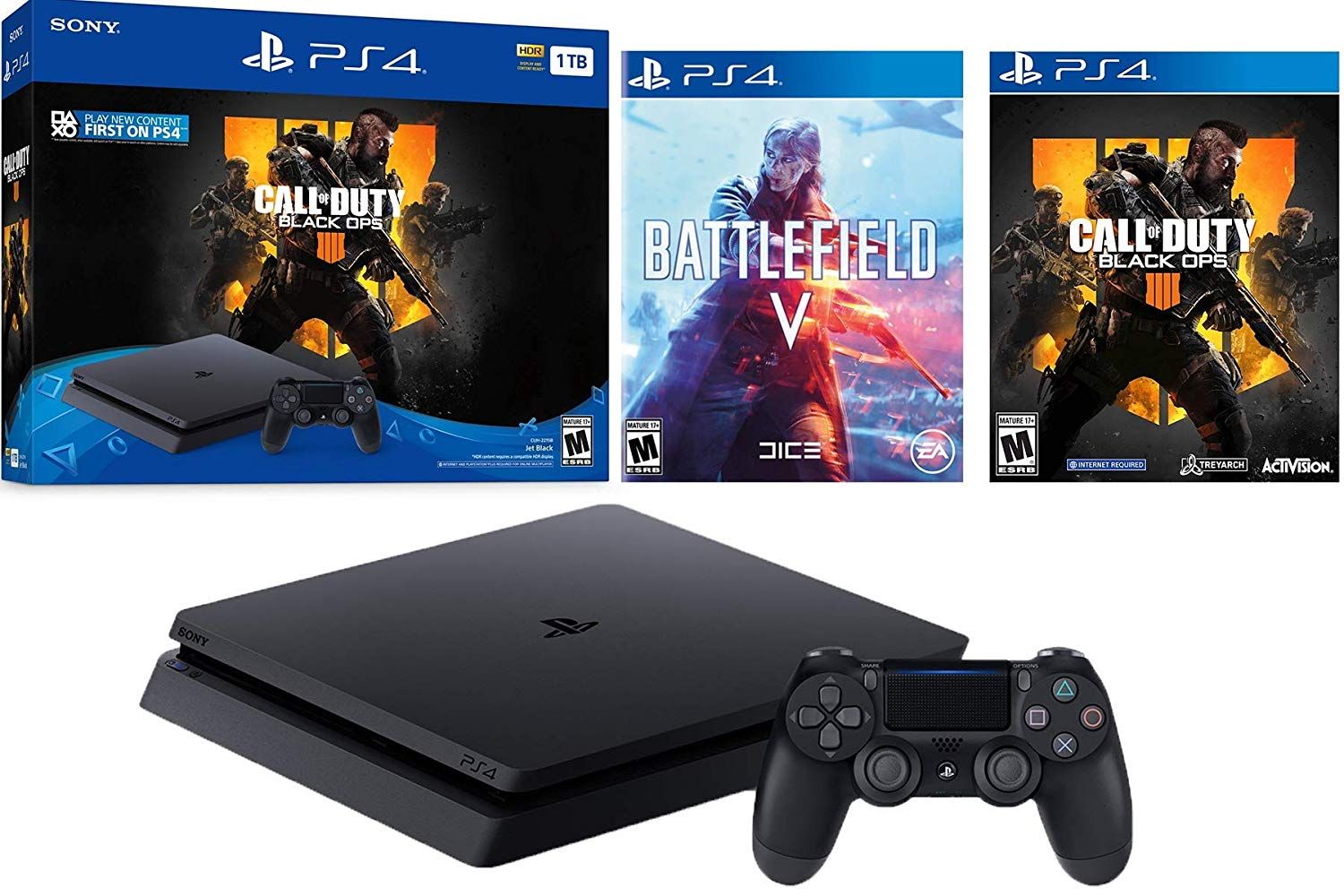 PlayStation 4 Call of Duty Black Ops 4 PS4 Slim Battlefield Bundle: Call of Duty Black Ops V and PlayStation PS4 Slim 1TB HDR Gaming Console with Dualshock 4 Wireless Controller Walmart.com