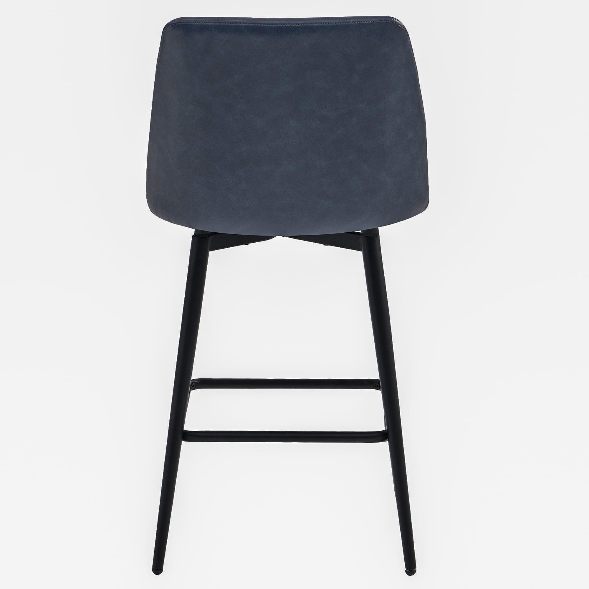 CHITA 27 inch Counter Height Swivel Bar Stools Low Back Set of 3, Metal Base, Faux Leather in Navy Blue