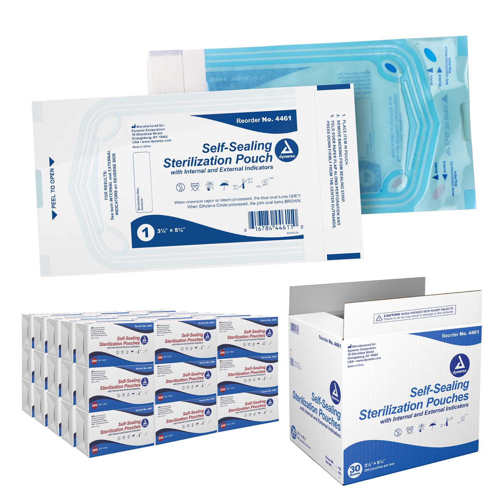 Dynarex Sterilization Pouches - Self Sealing Autoclave Bag for Medical, Dental, Tattoo & Nail Care Tools - Blue Tinted Transparent Cover, Dual Color Indicators, Size 3.5" x 5.25", 1 Case of 6000