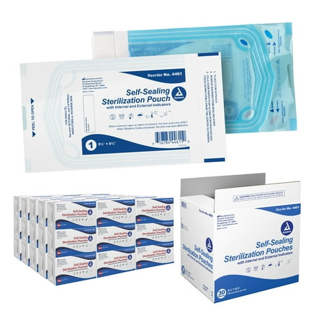 Dynarex Sterilization Pouches - Self Sealing Autoclave Bag for Medical, Dental, Tattoo & Nail Care Tools - Blue Tinted Transparent Cover, Dual Color Indicators, Size 3.5" x 5.25", 1 Case of 6000