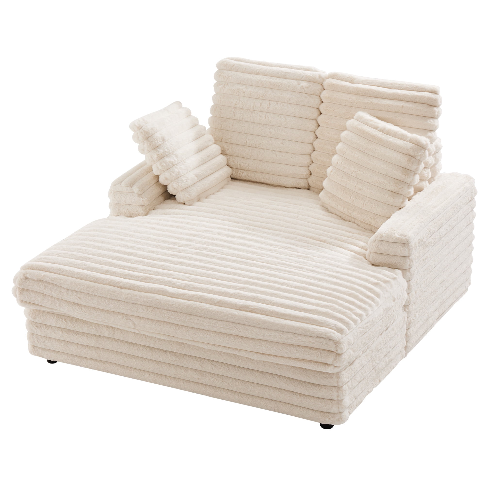 Gelloan Oversized Chaise Lounge Chair Indoor, Upholstered Sofa Bed with Throw Pillows and Armrests, Sleeper Chair for Living Room, Bedroom,White,Corduroy