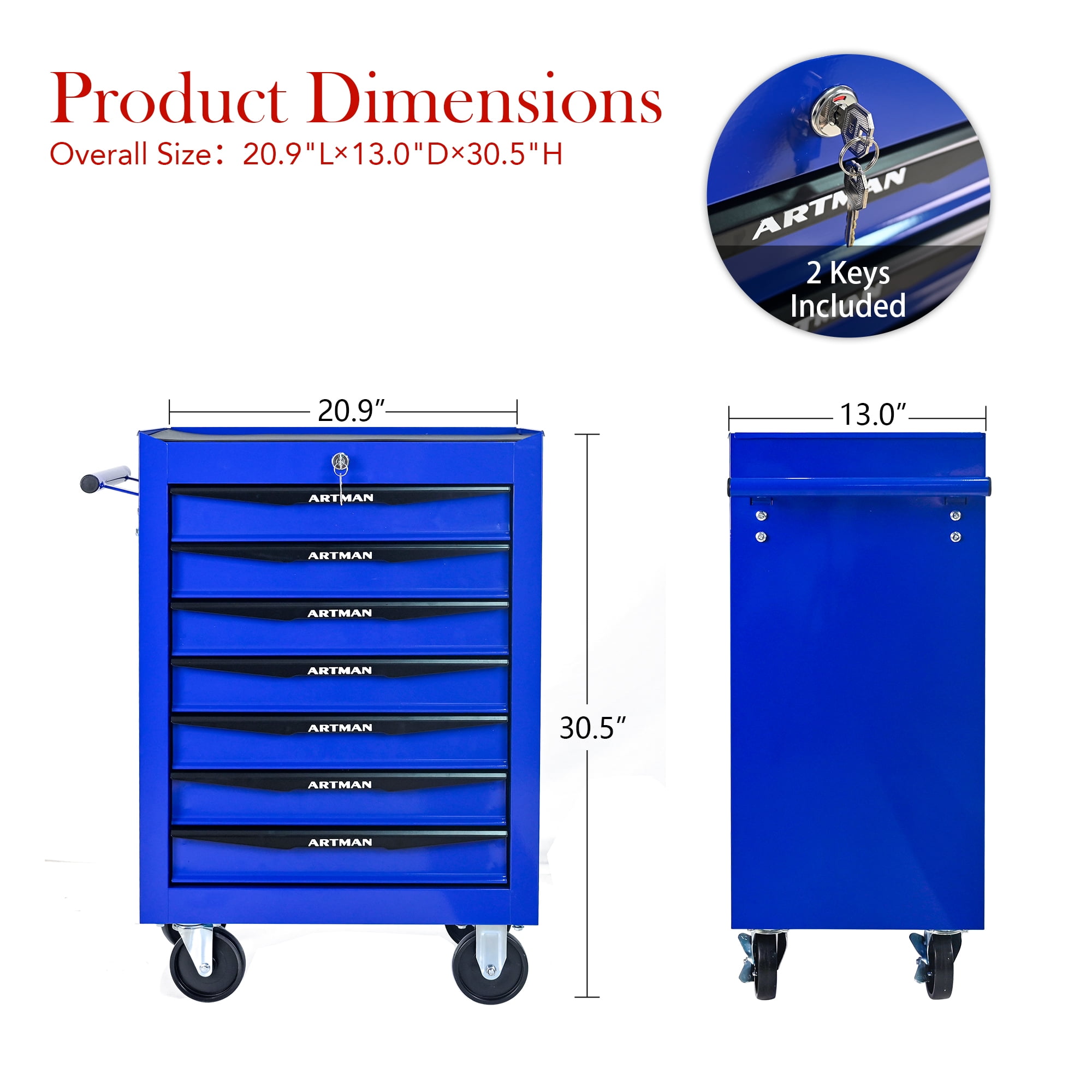 7-Drawer Rolling Tool Chest on Wheels, Seizeen Metal Tool Box Storage Cabinet Lockable, Multifunctional Tool Cart w/7 pcs Small Tool Box, Linners