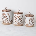 thumbnail image 4 of TTU Tabletops Gallery Ceramic Canister Collection- Stoneware Designed Kitchen Storage Acacia Wood White Set, 3 Piece Botanical  Canister Set, 4 of 11