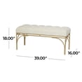 thumbnail image 3 of DecMode Velvet Tufted Bench with Gold Metal Legs, White, 3 of 12