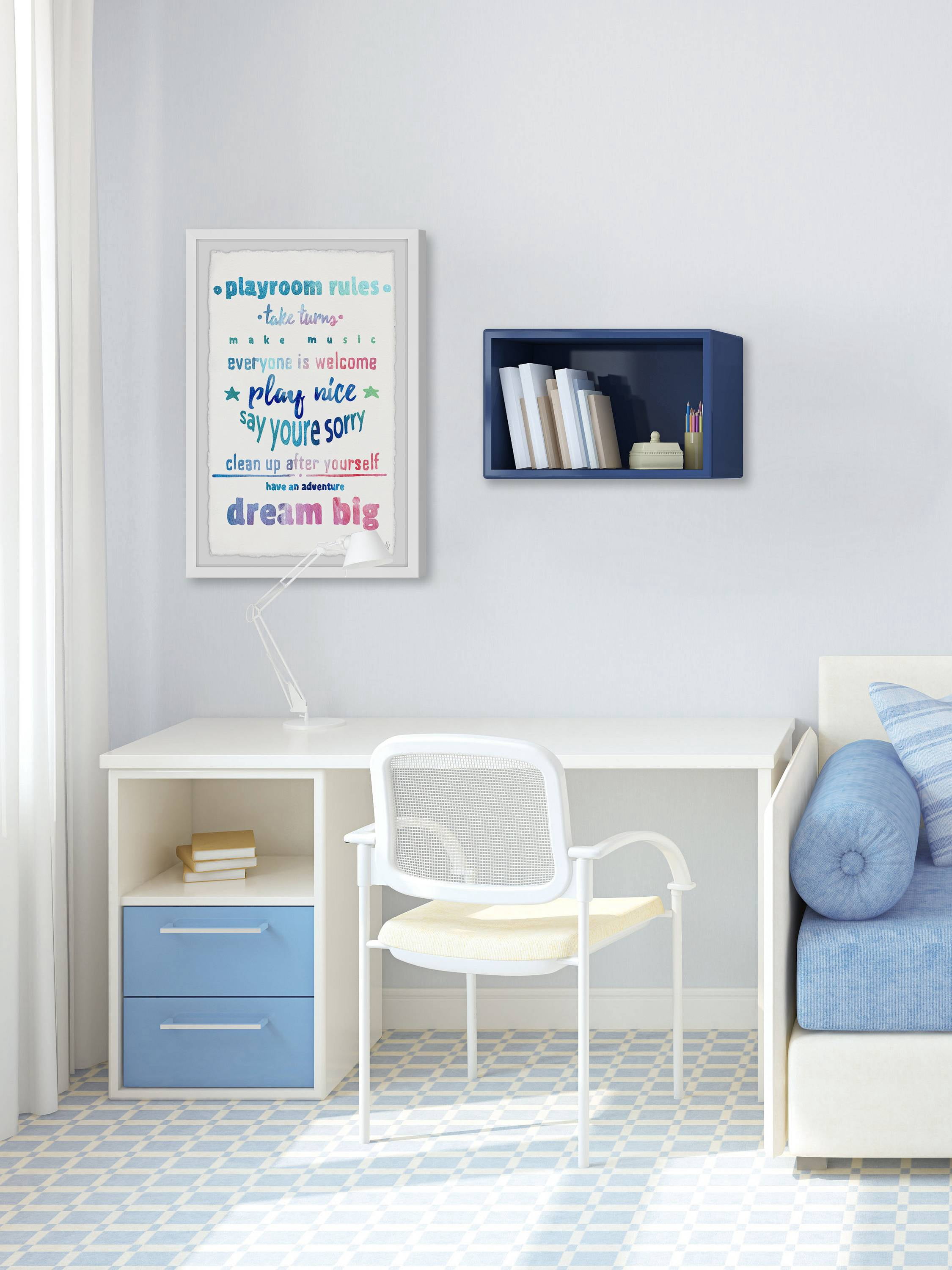 Marmont Hill Dreamy Playroom Rules Framed Wall Art, 12.00" x 1.50"