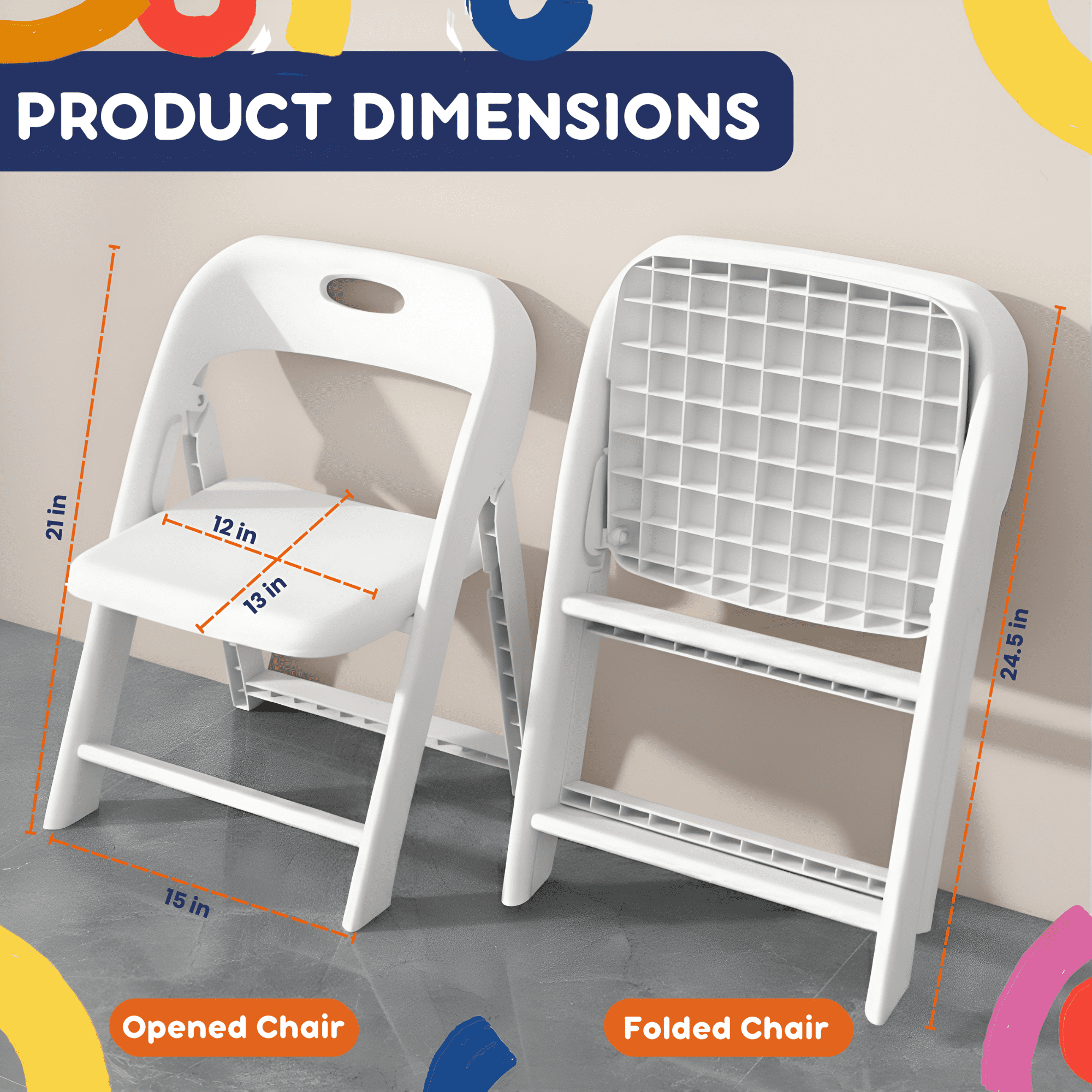Giggle & Play Folding Chairs, Portable and Lightweight Kids Chair with Backrest, White, 2 Pack