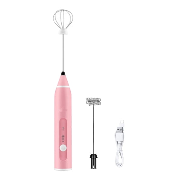 3-Speed USB Rechargeable Electric Hand Mixer (6.7×1.18in), Stainless Steel Immersion Blender with 2 Mixing Heads for Coffee, Eggs & Baking(Pink)