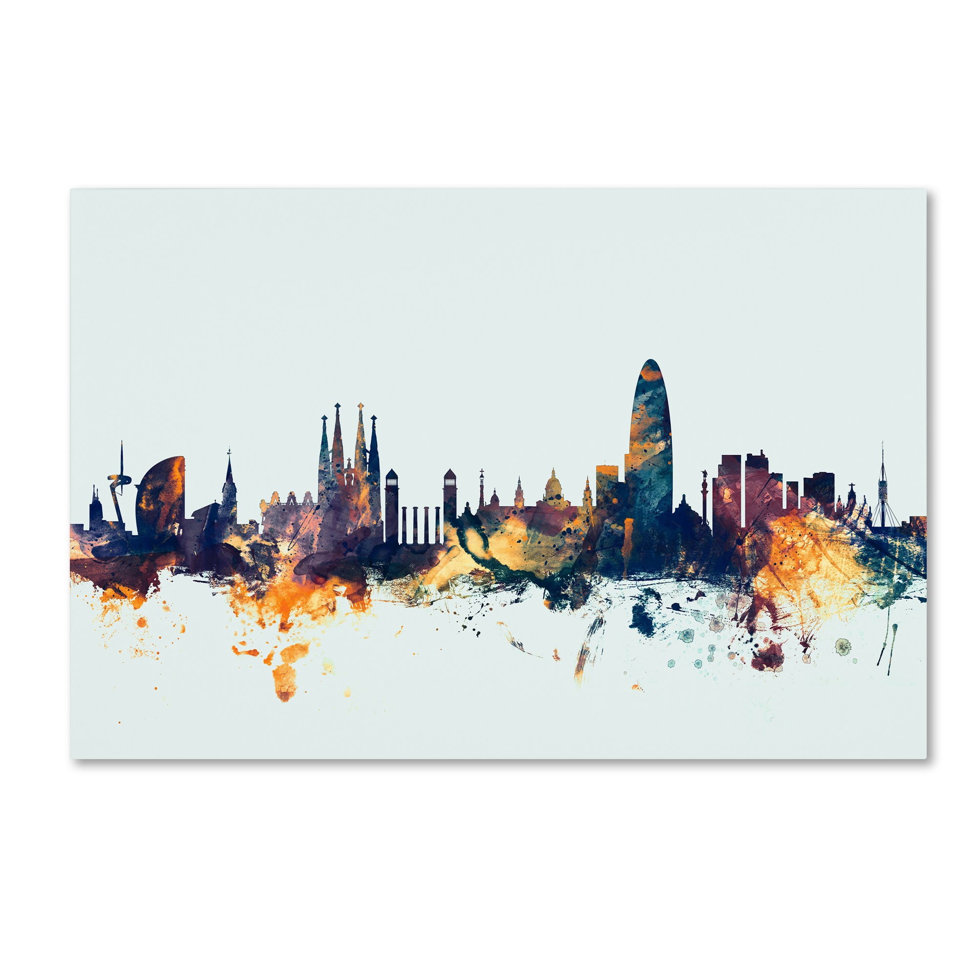 "Barcelona Spain Skyline Blue" Canvas Art by Michael Tompsett