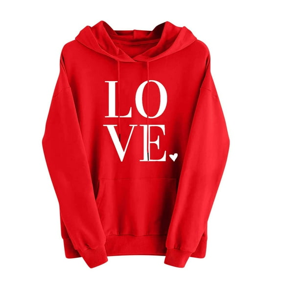 Gpaecead Valentine's Day Hoodies for Women - Round Neck Long Sleeve Shirts with Heart & Love Designs Sweatshirt L Red