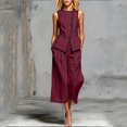 thumbnail image 2 of Xinsrenus Summer 2 Piece Matching sets for Women Cotton Linen Sleeveless Button Front Vest Tops Cropped Wide Leg Pants Elegant Office Work Outfits, 2 of 6