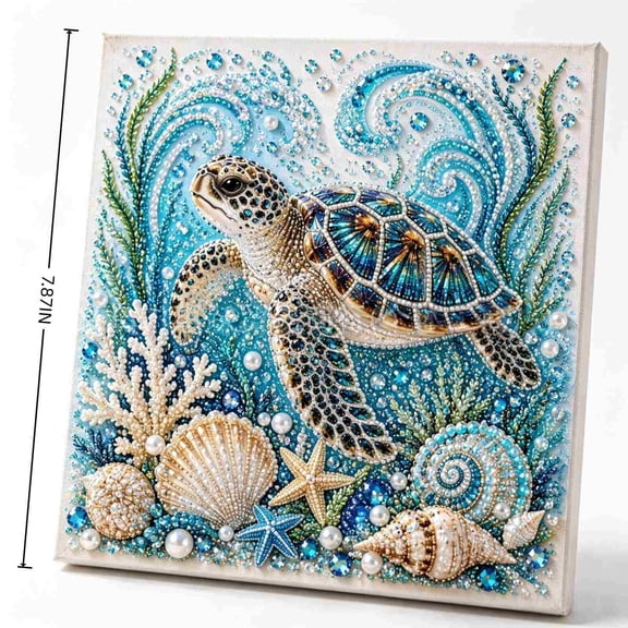 Beautiful 3D Pearl Art Kits for Adults, Full Rhinestone diamond Canvas Set for Home Wall Decoration, DIY Beaded Craft Wall Art Decor Kit with Turtle Theme