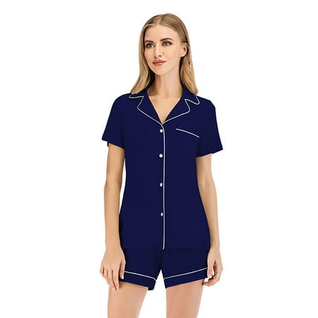 

KZKR Women s Notch Collar Short Sleeve Sleepwear Two Piece Pajama Set