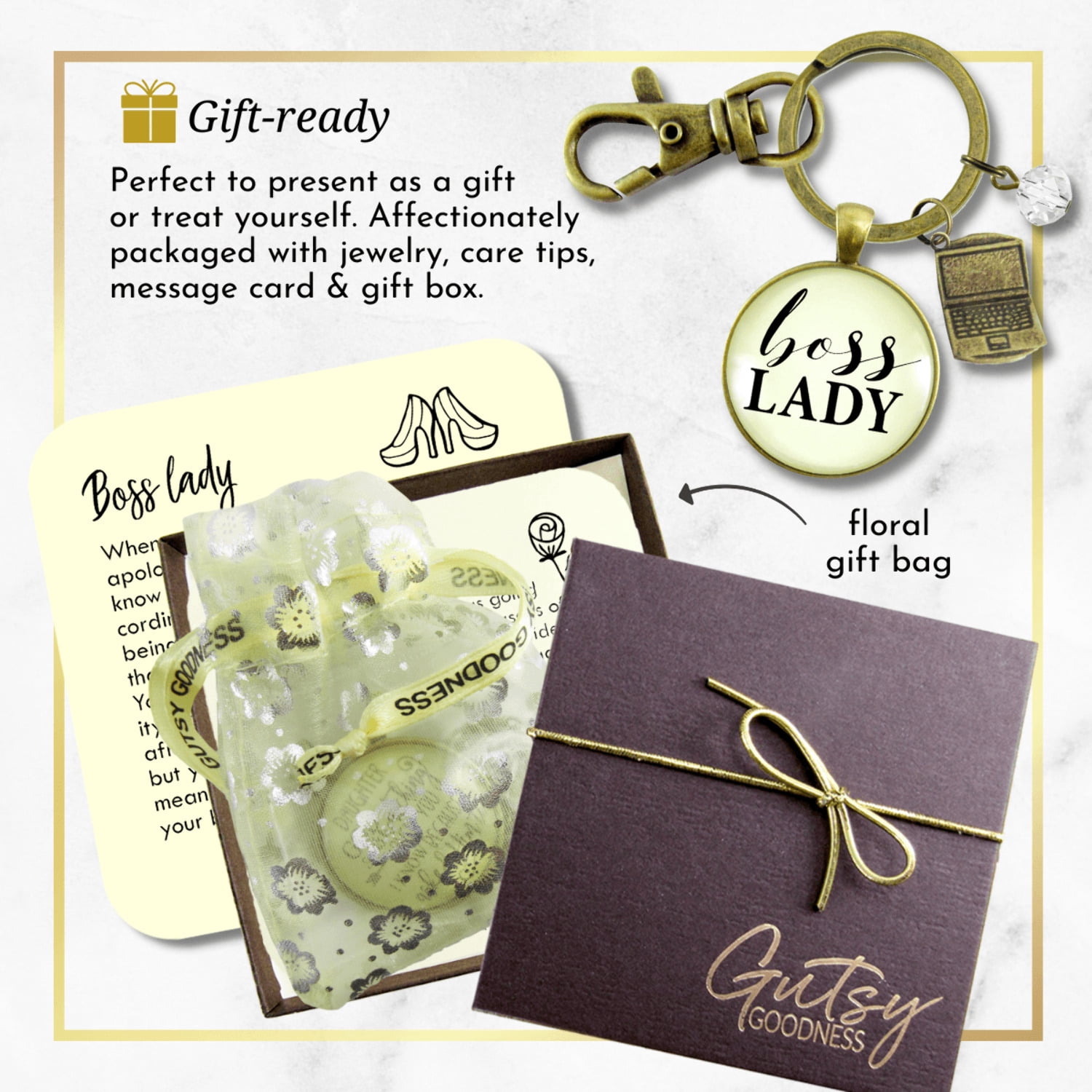 Boss Lady Gutsy Goodness Bronze Keychain Empowered Word Working Female Adult Gift Charm