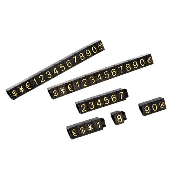 Uxcell Adjustable Mini Cube Price Tag Display Number Gold on Black,6.3x9mm,16 sets