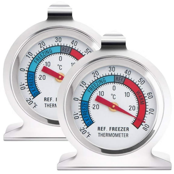 Refrigerator Thermometers Large Dial Freezer Thermometer with Dual-Scale -30~30°C/-20~80°F for Freezer Refrigerator Cooler,Hooks or Stands Alone Thermometers Durable Steel (Pack of 2)