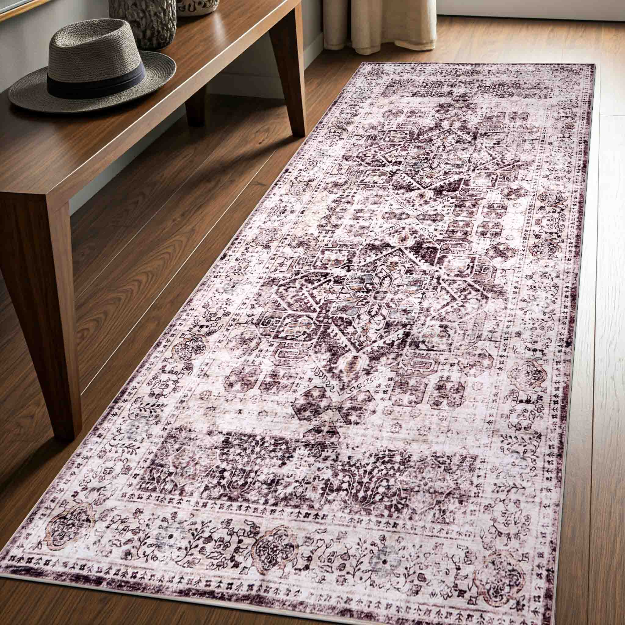 Delara 2.5'x10' Machine Washable Area Rug, Soft & Durable, Non-Slip, Stain Resistant, Vintage Cocoa, for Bedroom, Living & Dining Room
