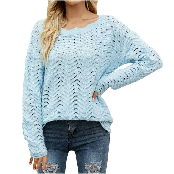 XuJwPNcy Women's Crochet Sweater Top Hollow out Long Sleeve Pullover Tops Fashion Solid Fall Outfits