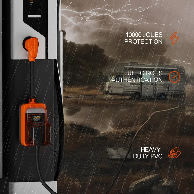 Chumajor RV Surge Protector, 30 Amp RV Circuit Analyzer, 10000 Joules Surge Guard Protection with Waterproof Cover, LED Display, RV Voltage Protector for Camper, Travel Trailers, Orange
