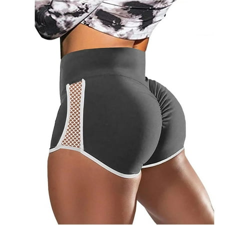 YOTMKGDO Biker Shorts Women Tummy Control Women s 2024 Summer Shorts High Waist Butt Lifting Shorts Fitness Sports Pants Hollow Splicing Shorts Womens Shorts  Gray 3X-Large