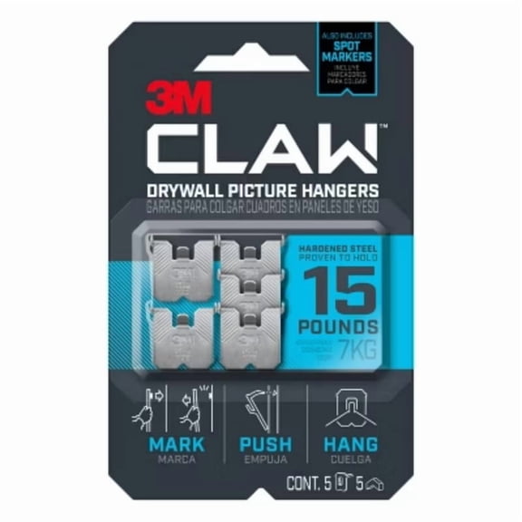 3M 15lb Drywall Picture Hanger with Temporary Spot Marker   5 hangers and 5 markers: Metal Hooks, 15lb Capacity