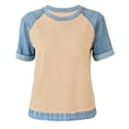 thumbnail image 4 of Sentmoon Haut en Jean Hauts de Printemps Manches Courtes Col Rond Patchwork Coupe Régulière avec Imprimé T-Shirts Extensibles pour Femmes Confortables pour l'Entraînement et le Gym 3TG-5TG, 4 of 5