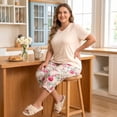 thumbnail image 2 of UNEEI Plus Size Pajamas Set for Women,2 Piece Loungewear Set Floral Sleepwear for Spring Summer Fall,Soft Lightweigh V Neck Short Sleeve Top and Capri Pants, 3XL Brown, 2 of 7