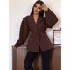 thumbnail image 4 of Chaqueta de Traje de Mujer de Larga con Solapa, Estilo -Otoño, con Cinturón en la Cintura y Hombreras. Marrón S, 4 of 9