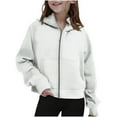 thumbnail image 2 of JUSLIO Hoodies for Girls Fall/Winter Zipper Hooded Sweatshirt Solid Color Pockets Long Sleeve Tops Sweatshirts White（6 Years）, 2 of 7