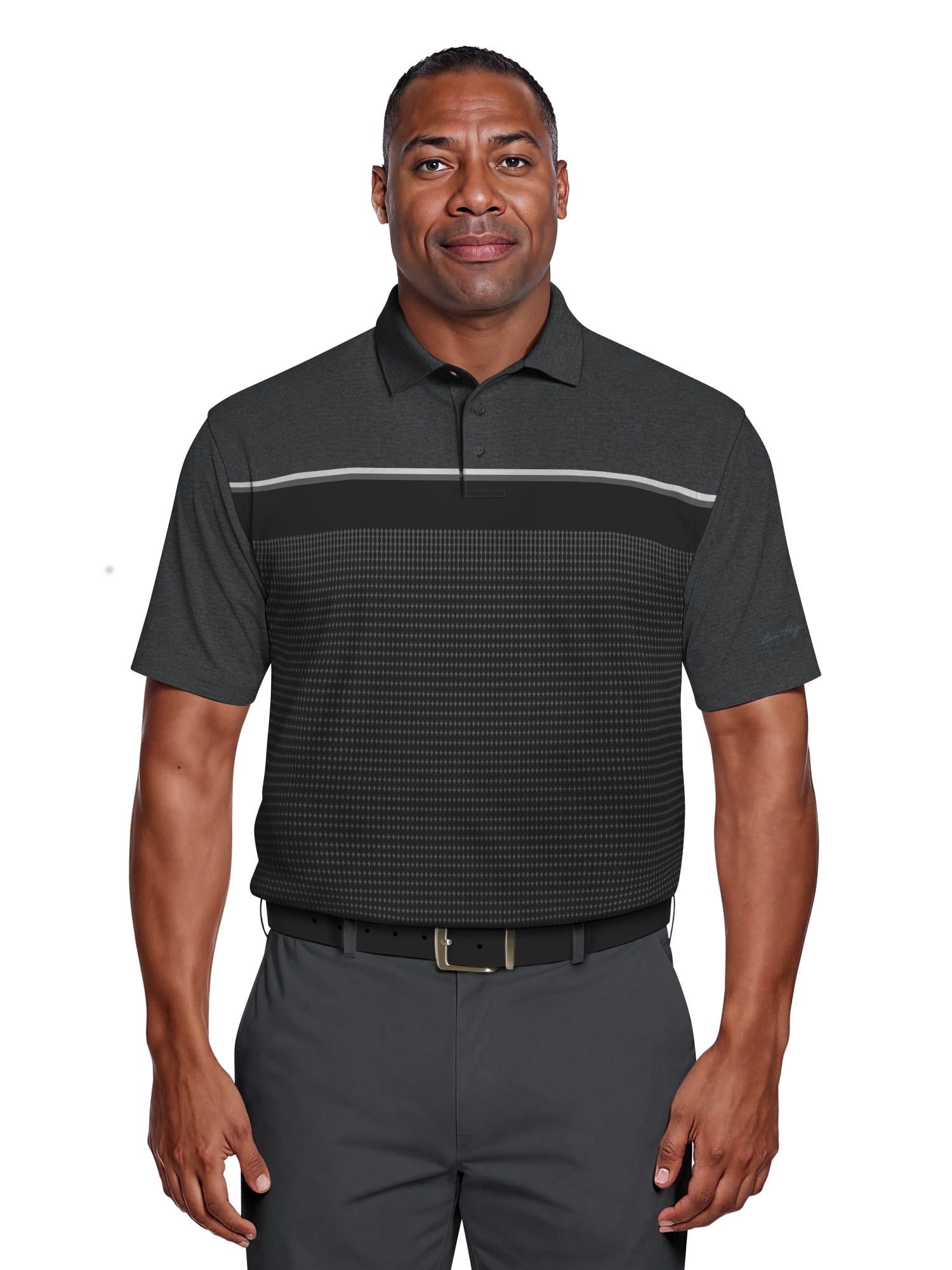 Ben Hogan Men's & Big Men's Performance Front Panel Printed Short Sleeve Polo Shirt, up to 5XL