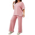 thumbnail image 5 of Color Block Women Plus Size Casual 2 Pieces Lounge Sets Short Sleeve Tops and Wide Leg Pants, 5 of 6